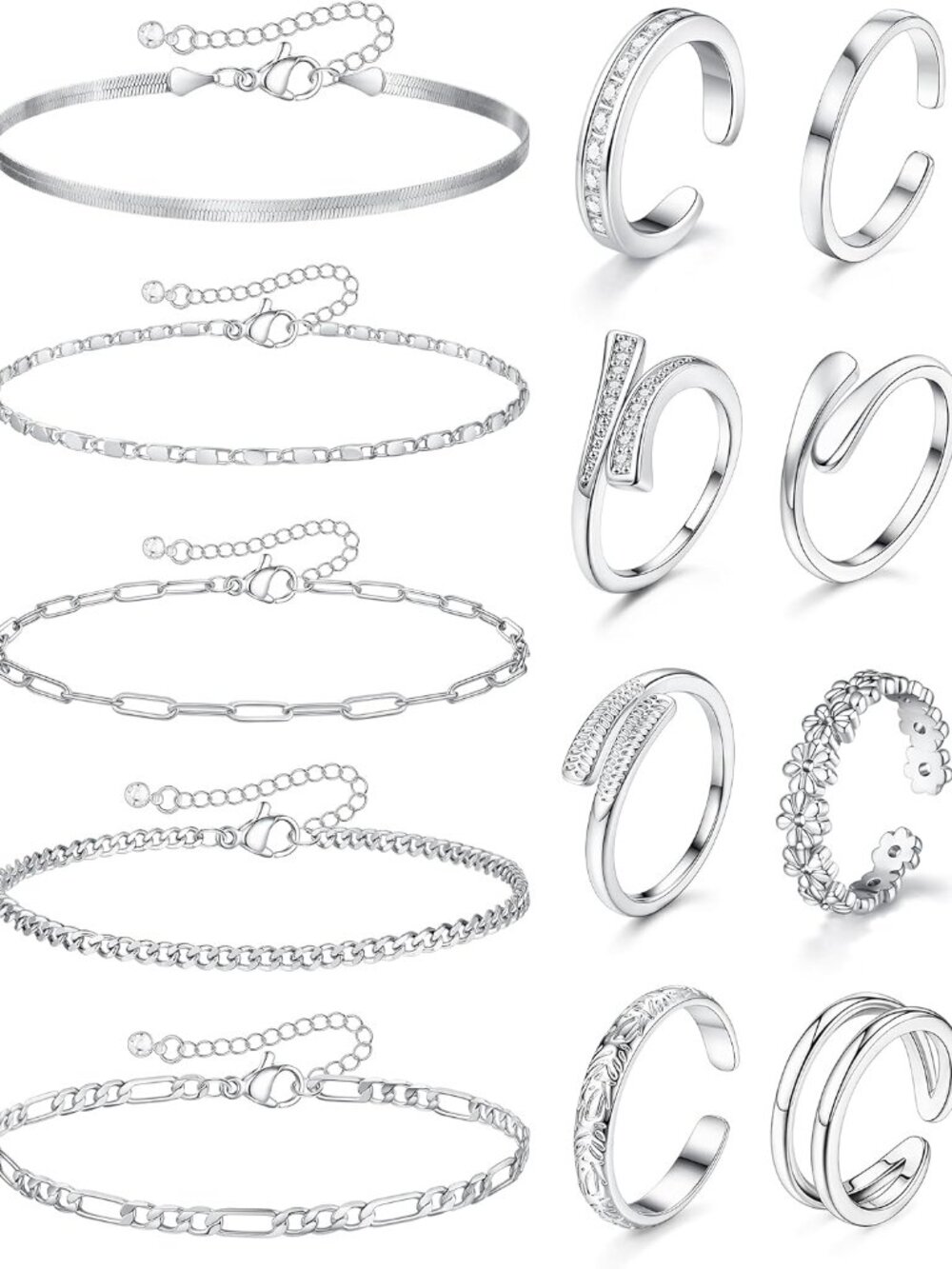 13 Pcs Toe Rings and Ankle Bracelets for Women Non Tarnish - Toe Rings Silver Go